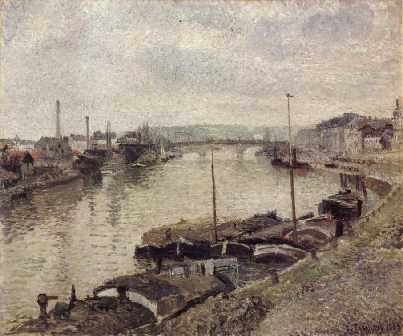 Camille Pissarro The Stone bridge and barges at Rouen Germany oil painting art